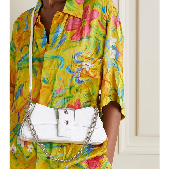 Authentic White Balenciaga Lindsay Croc Embossed Shoulder Bag - Picture 12 of 13